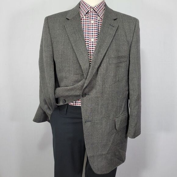 Joseph & Feiss Other - Joseph Feiss Men's Sport Coat Blazer Two Button Gray Herringbone Lambs Wool 46R